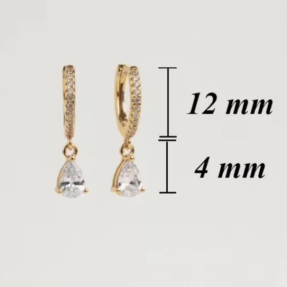 18K Gold Plated Tear Drop Huggies Earrings - Picture 4 of 6